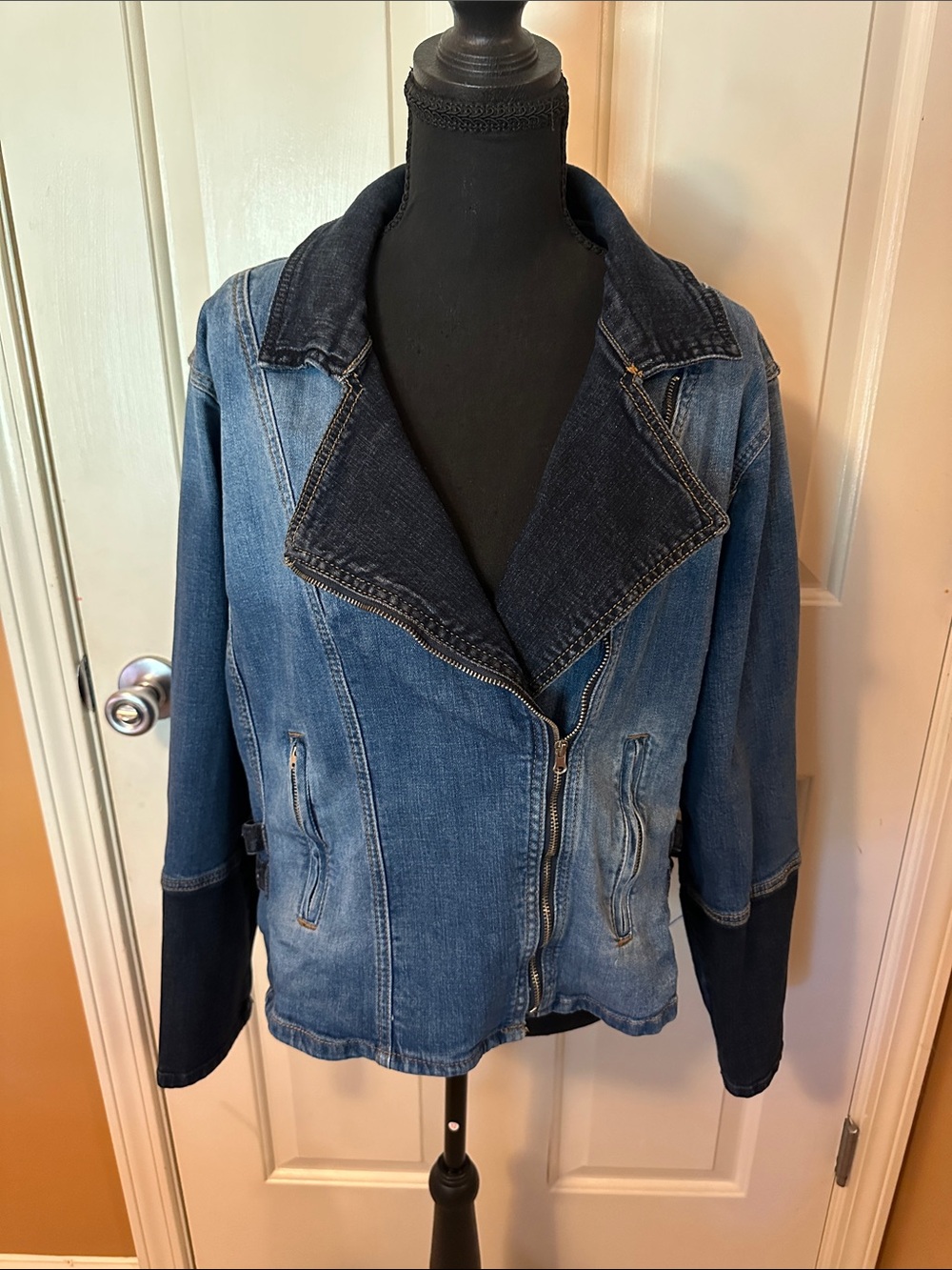 Ashley Stewart Two-Tone Blue Denim Zip Jacket